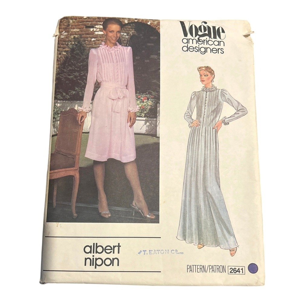 Vogue 2641 Albert Nipon Vintage 1980s Designer Ruffle Dress Pattern Uncut Formal